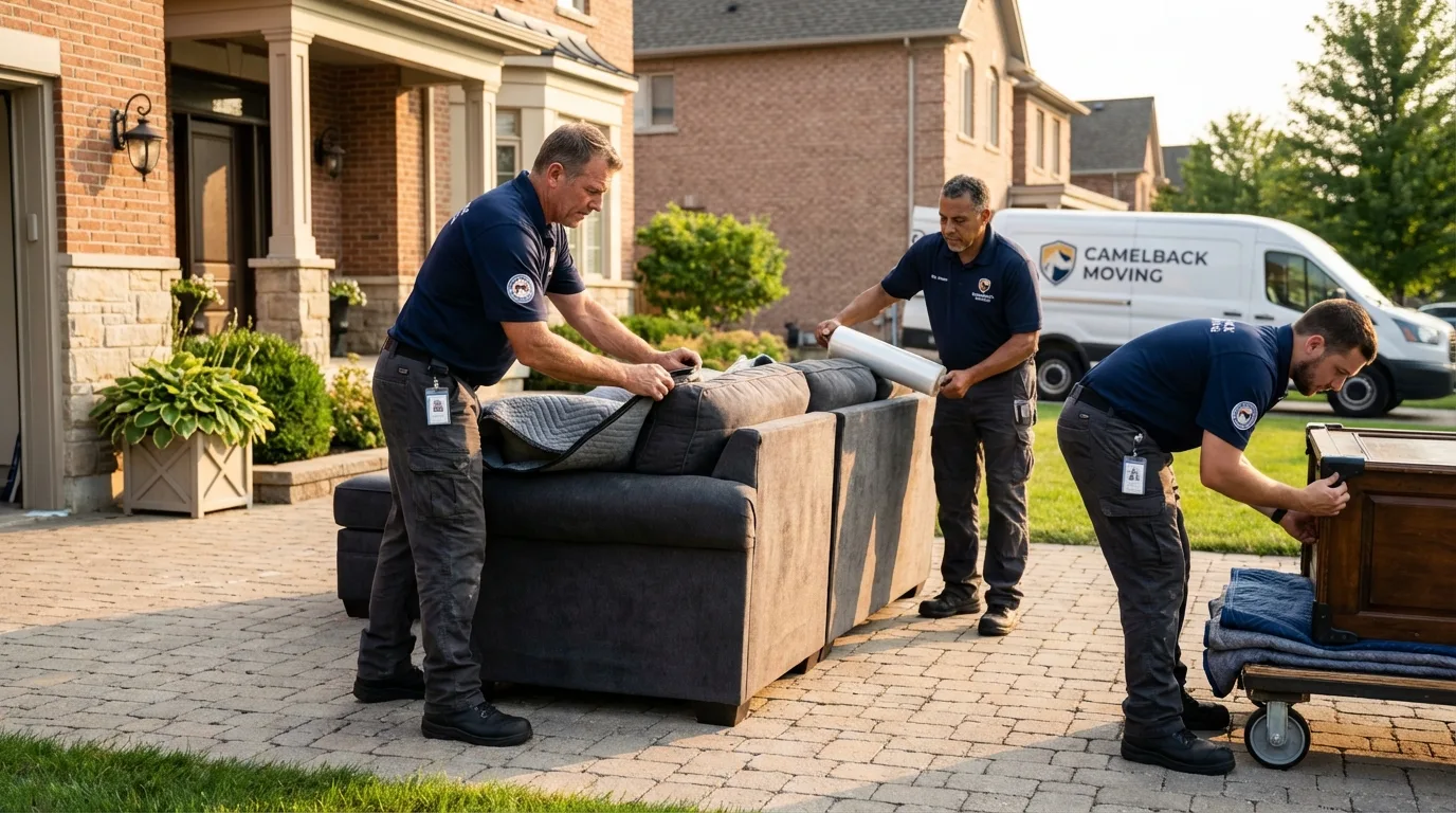 Large estate moving crew wrapping furniture in Ankeny, IA