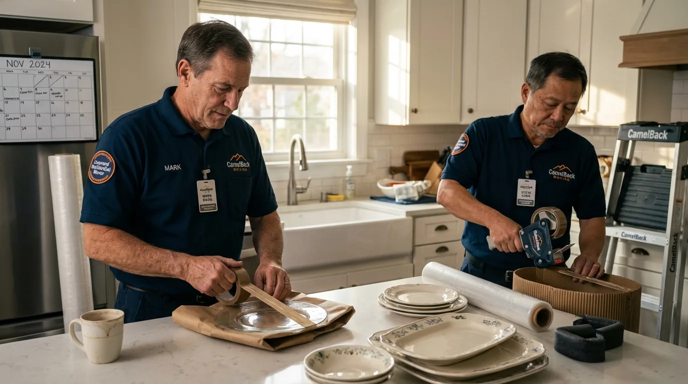 Professional crew packing kitchen dishware in Ankeny, IA